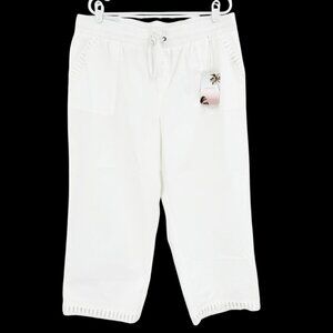 Palm Rio Womens Pull-on Elastic/Drawstring Stretch Poplin White Capris Sz XL NWT